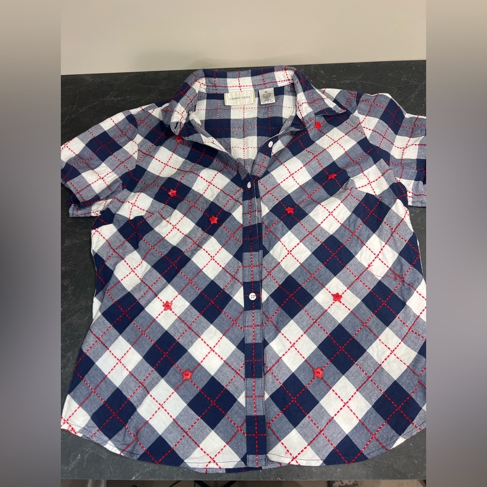 Americana Plaid Button Down Shirt with star beading for Women